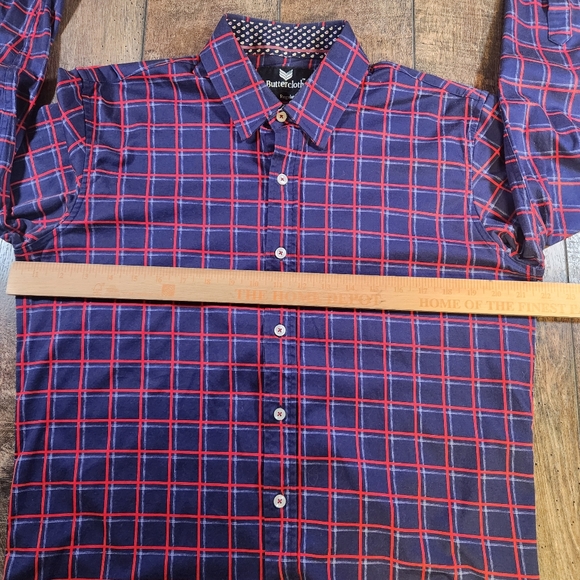 Buttercloth Shirt Men's L Regular Fit Blue Red Check Preppy Flip Cuff Button Up - Picture 9 of 11